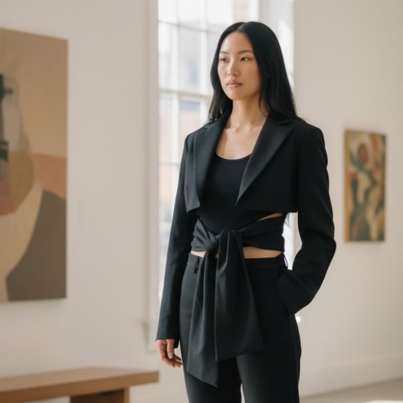 AKIRA Jackets & Blazers - AKIRA‎ Black Tie-Front Cutout Shrug Bolero Top XL Y2K D01